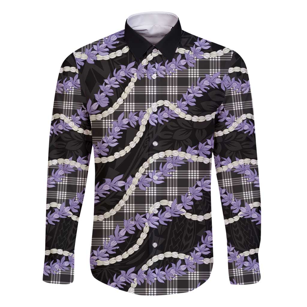 Black Hawaii Palaka Honohono Pikake Family Matching Short Sleeve Bodycon Dress and Hawaiian Shirt Hawaiian Orchid Lei Polynesian Pattern - Polynesian Pride