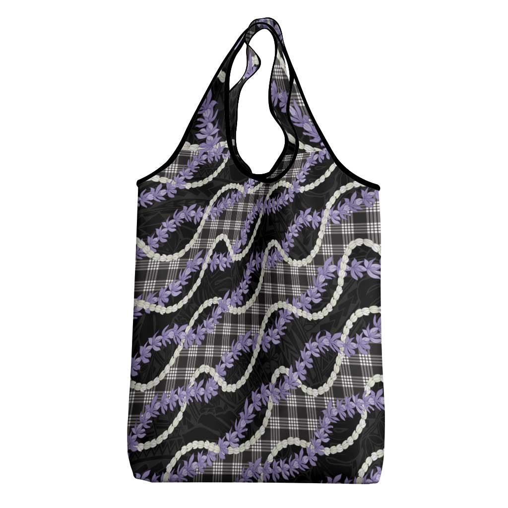 Black Hawaii Palaka Honohono Pikake Grocery Bag Hawaiian Orchid Lei Polynesian Pattern - Polynesian Pride