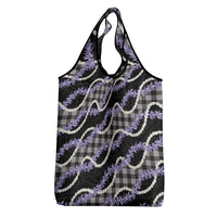 Black Hawaii Palaka Honohono Pikake Grocery Bag Hawaiian Orchid Lei Polynesian Pattern - Polynesian Pride