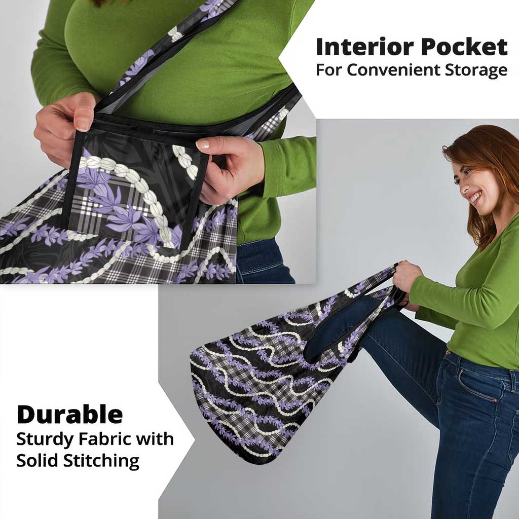 Black Hawaii Palaka Honohono Pikake Grocery Bag Hawaiian Orchid Lei Polynesian Pattern - Polynesian Pride