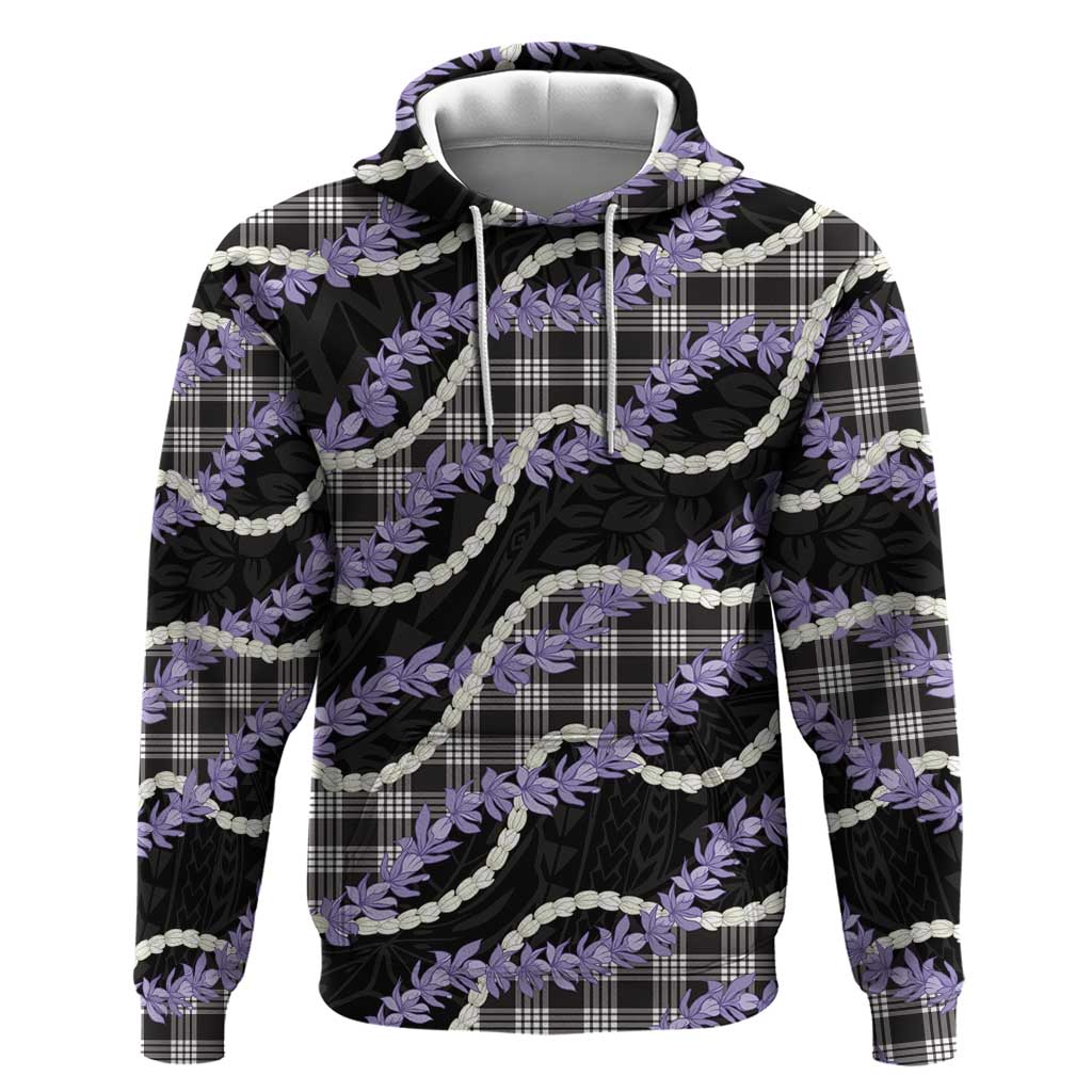 Black Hawaii Palaka Honohono Pikake Hoodie Hawaiian Orchid Lei Polynesian Pattern - Polynesian Pride