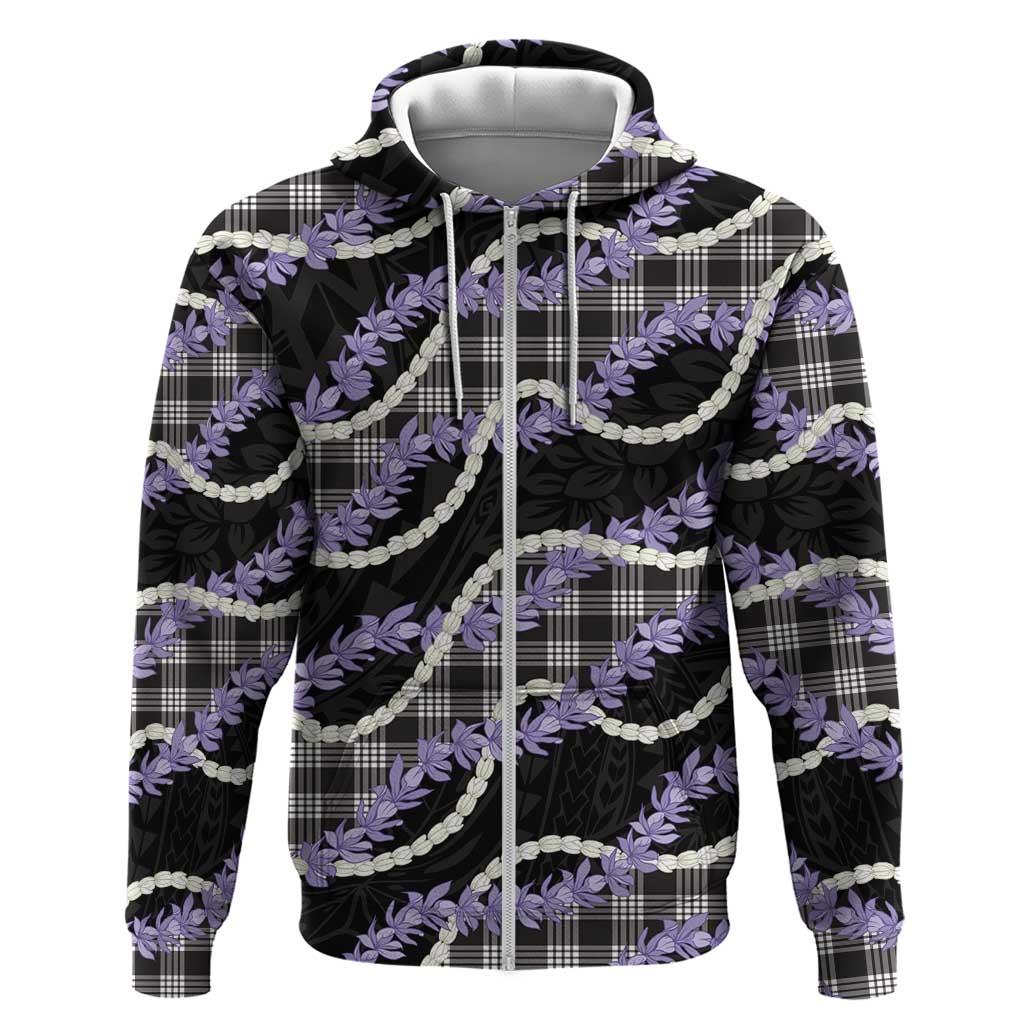Black Hawaii Palaka Honohono Pikake Hoodie Hawaiian Orchid Lei Polynesian Pattern - Polynesian Pride
