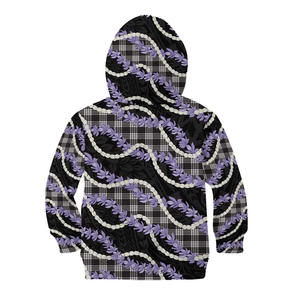 Black Hawaii Palaka Honohono Pikake Kid Hoodie Hawaiian Orchid Lei Polynesian Pattern - Polynesian Pride