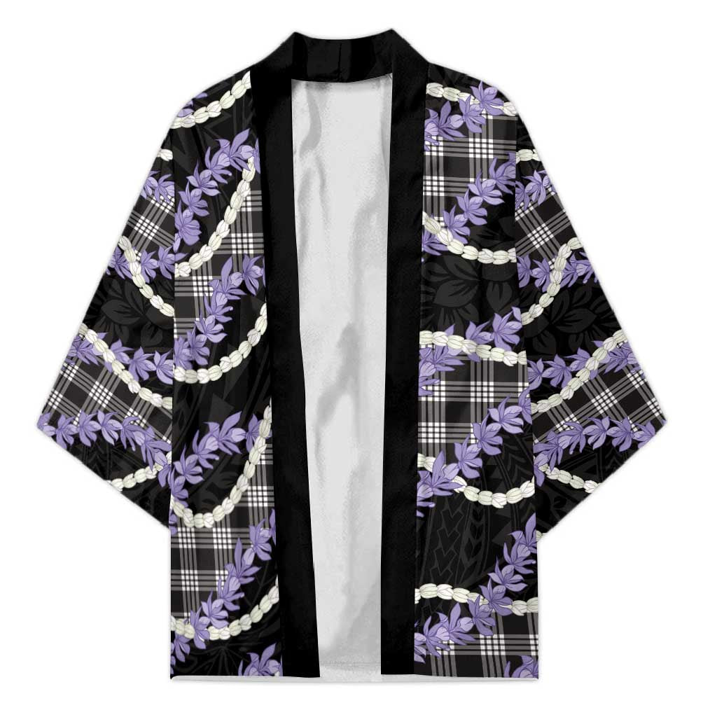 Black Hawaii Palaka Honohono Pikake Kimono Hawaiian Orchid Lei Polynesian Pattern - Polynesian Pride
