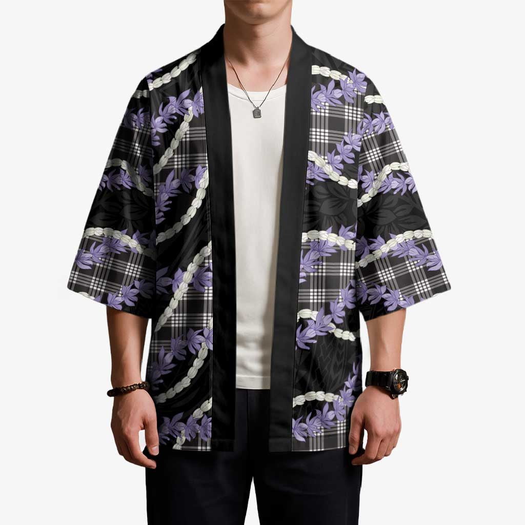 Black Hawaii Palaka Honohono Pikake Kimono Hawaiian Orchid Lei Polynesian Pattern - Polynesian Pride