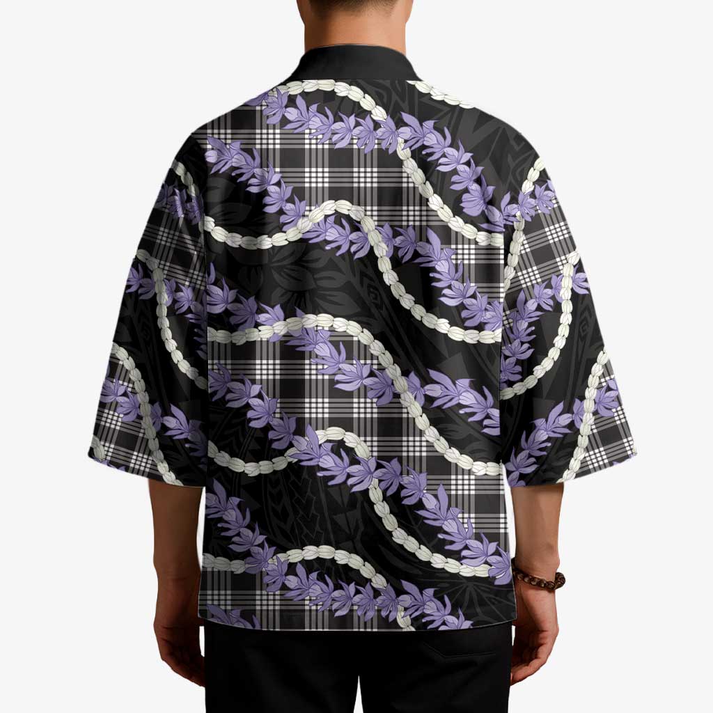 Black Hawaii Palaka Honohono Pikake Kimono Hawaiian Orchid Lei Polynesian Pattern - Polynesian Pride