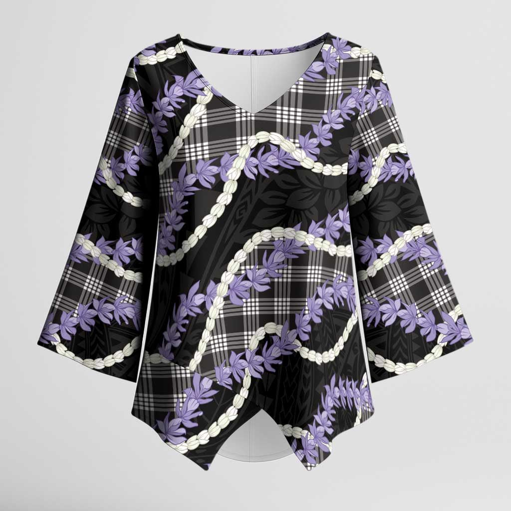 Black Hawaii Palaka Honohono Pikake Kimono Sleeve Blouse Hawaiian Orchid Lei Polynesian Pattern - Polynesian Pride