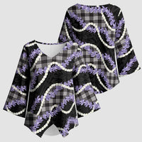 Black Hawaii Palaka Honohono Pikake Kimono Sleeve Blouse Hawaiian Orchid Lei Polynesian Pattern - Polynesian Pride