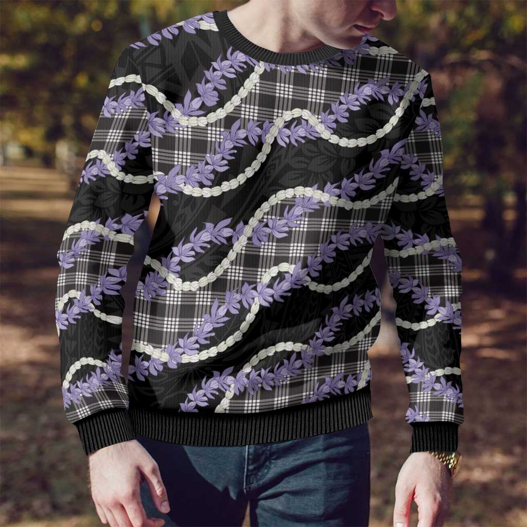 Black Hawaii Palaka Honohono Pikake Ugly Christmas Sweater Hawaiian Orchid Lei Polynesian Pattern - Polynesian Pride