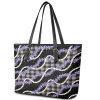 Black Hawaii Palaka Honohono Pikake Leather Tote Bag Hawaiian Orchid Lei Polynesian Pattern - Polynesian Pride