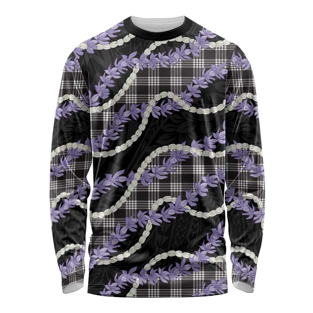 Black Hawaii Palaka Honohono Pikake Long Sleeve Shirt Hawaiian Orchid Lei Polynesian Pattern - Polynesian Pride