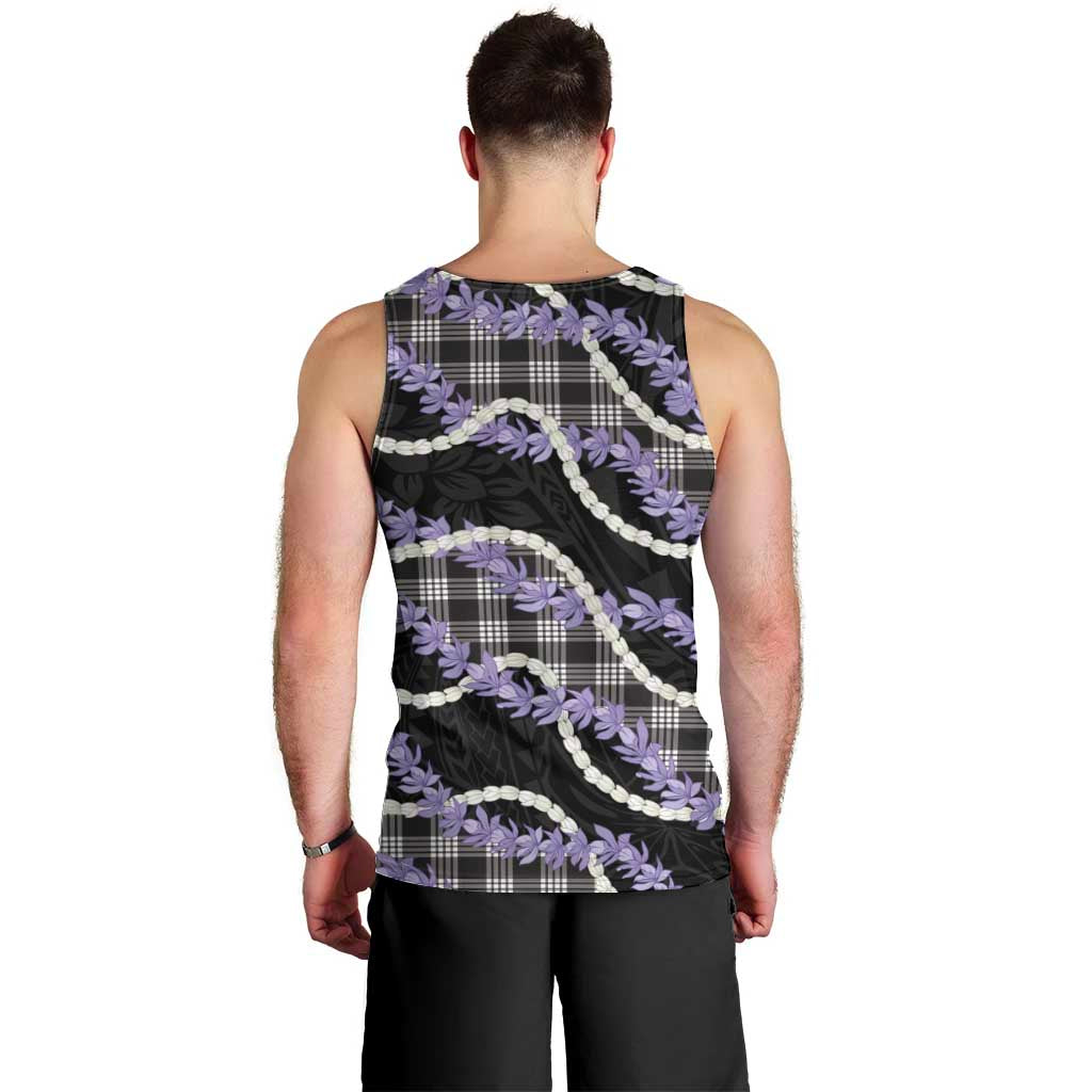 Black Hawaii Palaka Honohono Pikake Men Tank Top Hawaiian Orchid Lei Polynesian Pattern - Polynesian Pride