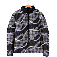 Black Hawaii Palaka Honohono Pikake Padded Jacket Hawaiian Orchid Lei Polynesian Pattern - Polynesian Pride