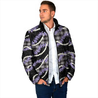 Black Hawaii Palaka Honohono Pikake Padded Jacket Hawaiian Orchid Lei Polynesian Pattern - Polynesian Pride