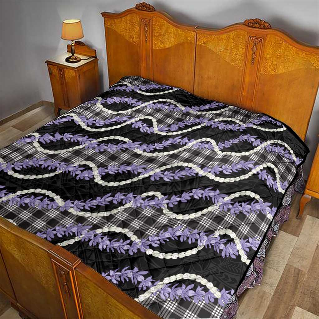 Black Hawaii Palaka Honohono Pikake Quilt Hawaiian Orchid Lei Polynesian Pattern - Polynesian Pride