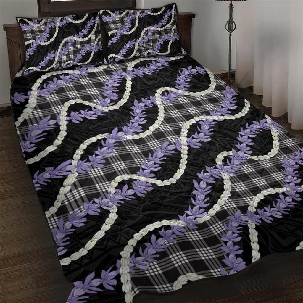 Black Hawaii Palaka Honohono Pikake Quilt Bed Set Hawaiian Orchid Lei Polynesian Pattern - Polynesian Pride