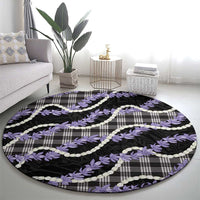 Black Hawaii Palaka Honohono Pikake Round Carpet Hawaiian Orchid Lei Polynesian Pattern - Polynesian Pride