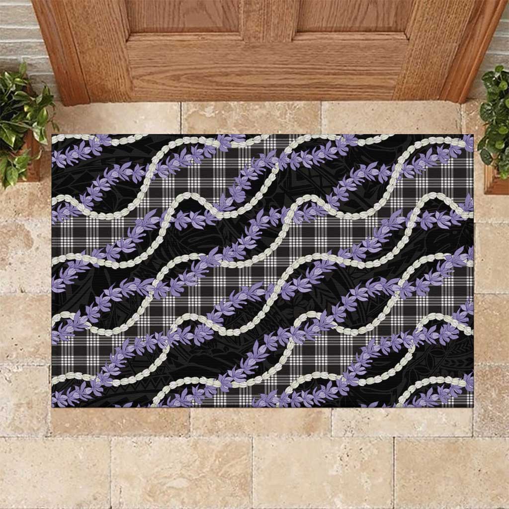 Black Hawaii Palaka Honohono Pikake Rubber Doormat Hawaiian Orchid Lei Polynesian Pattern - Polynesian Pride