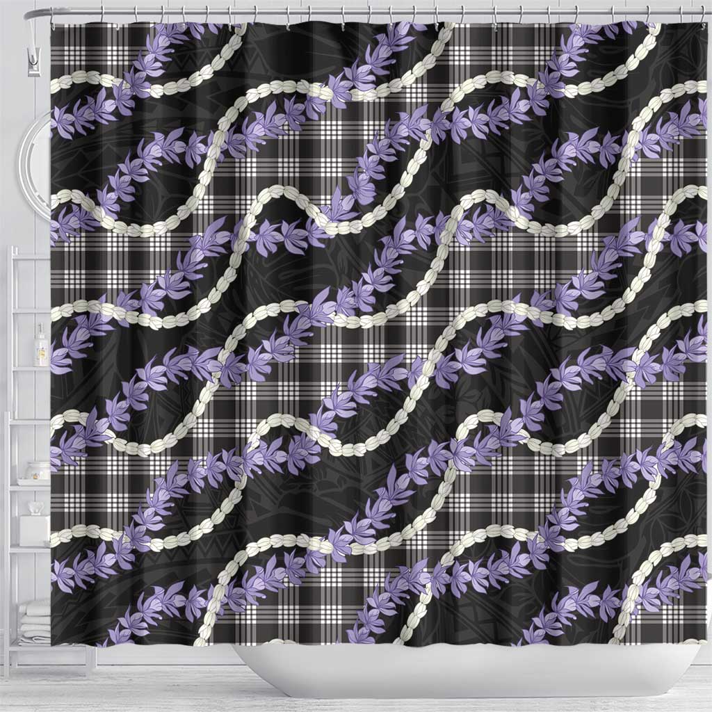 Black Hawaii Palaka Honohono Pikake Shower Curtain Hawaiian Orchid Lei Polynesian Pattern - Polynesian Pride