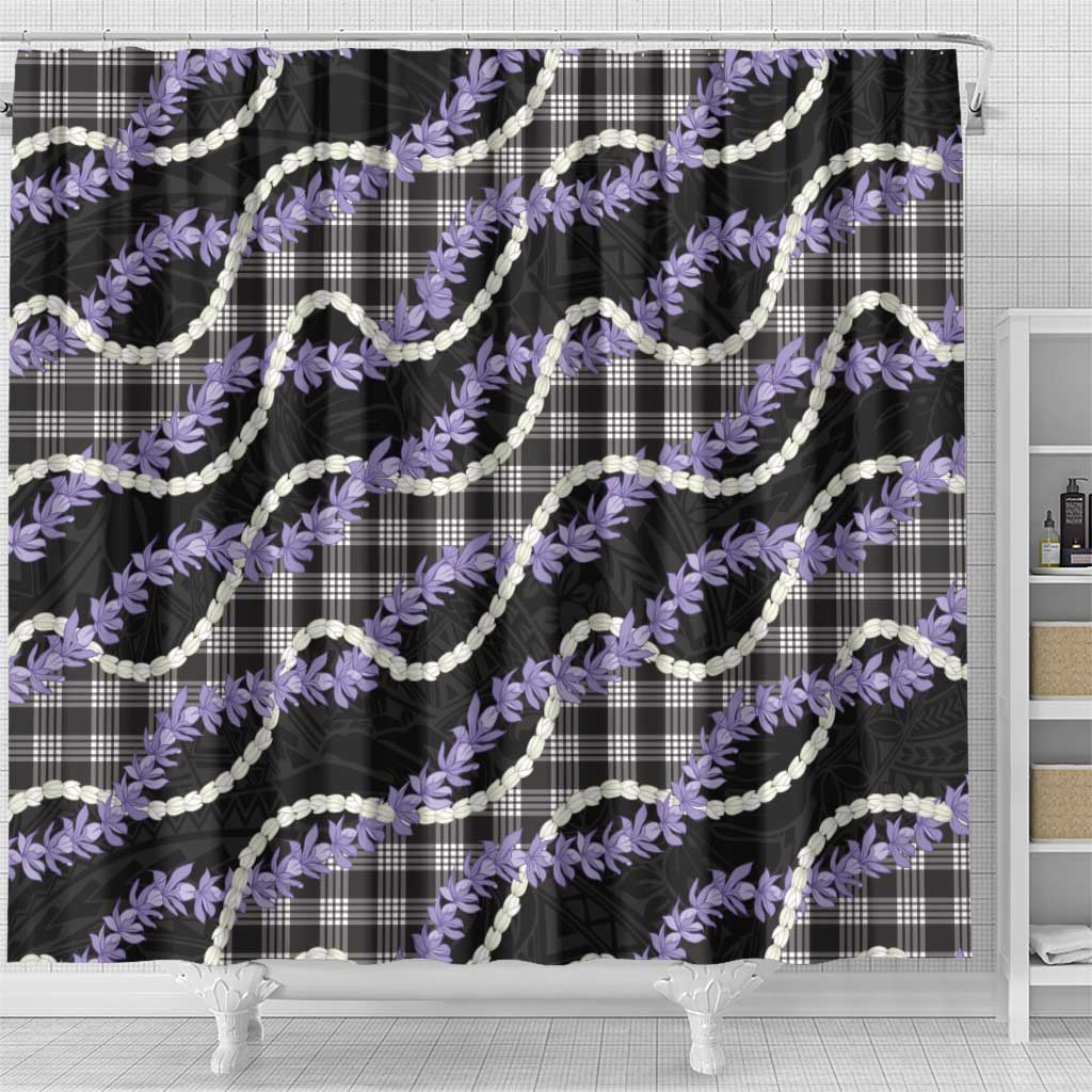 Black Hawaii Palaka Honohono Pikake Shower Curtain Hawaiian Orchid Lei Polynesian Pattern - Polynesian Pride