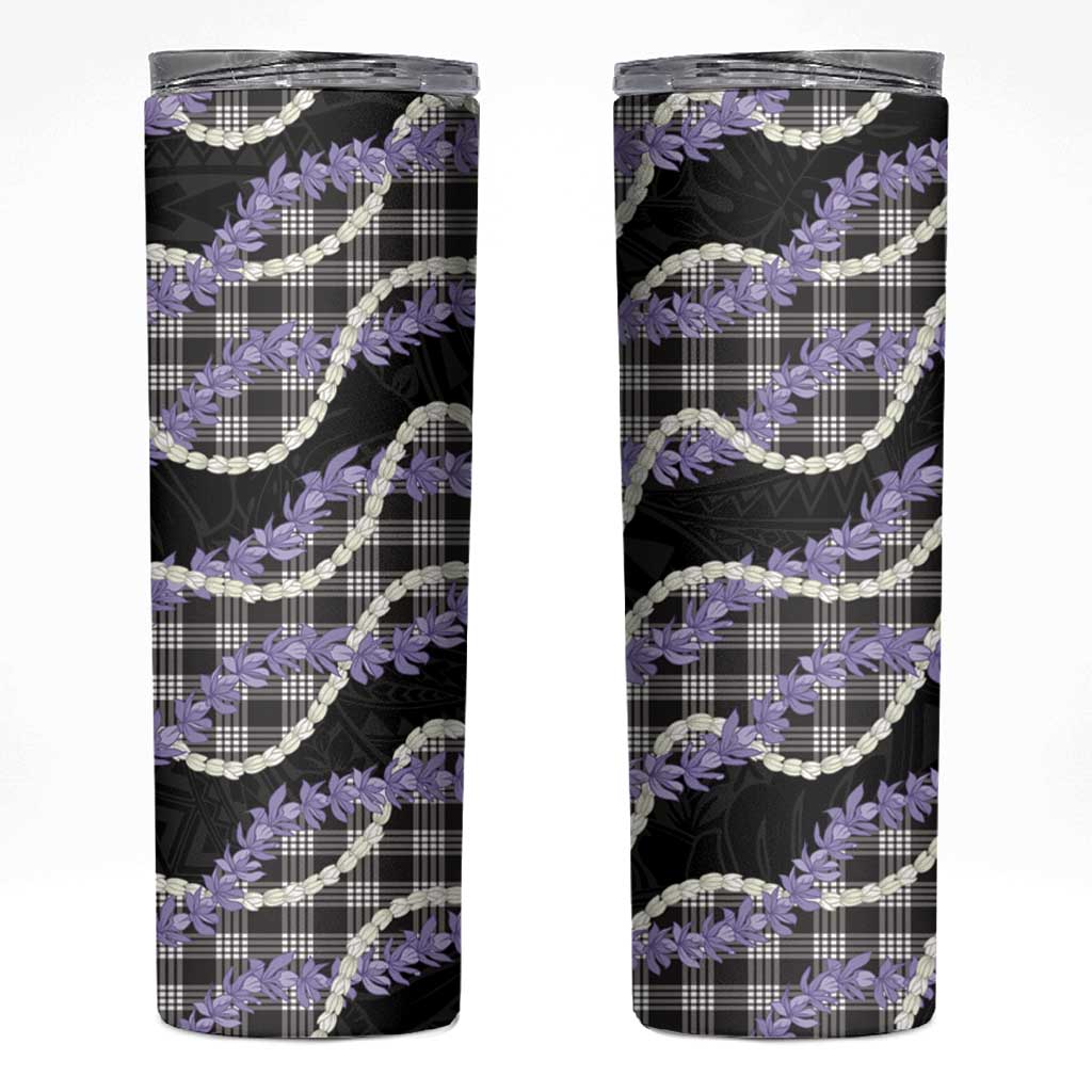 Black Hawaii Palaka Honohono Pikake Skinny Tumbler Hawaiian Orchid Lei Polynesian Pattern - Polynesian Pride