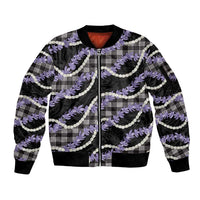 Black Hawaii Palaka Honohono Pikake Sleeve Zip Bomber Jacket Hawaiian Orchid Lei Polynesian Pattern - Polynesian Pride