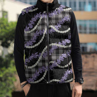 Black Hawaii Palaka Honohono Pikake Sleeveless Puffer Jacket Hawaiian Orchid Lei Polynesian Pattern - Polynesian Pride