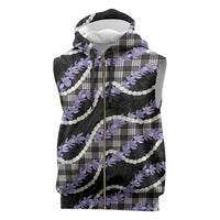 Black Hawaii Palaka Honohono Pikake Sleeveless Zip Hoodie Hawaiian Orchid Lei Polynesian Pattern - Polynesian Pride