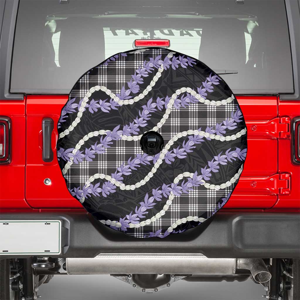 Black Hawaii Palaka Honohono Pikake Spare Tire Cover Hawaiian Orchid Lei Polynesian Pattern - Polynesian Pride
