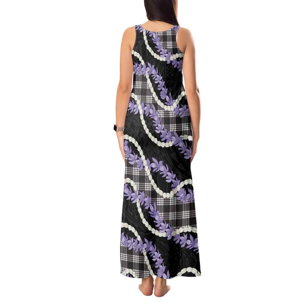 Black Hawaii Palaka Honohono Pikake Tank Maxi Dress Hawaiian Orchid Lei Polynesian Pattern - Polynesian Pride