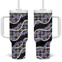 Black Hawaii Palaka Honohono Pikake Tumbler With Handle Hawaiian Orchid Lei Polynesian Pattern - Polynesian Pride