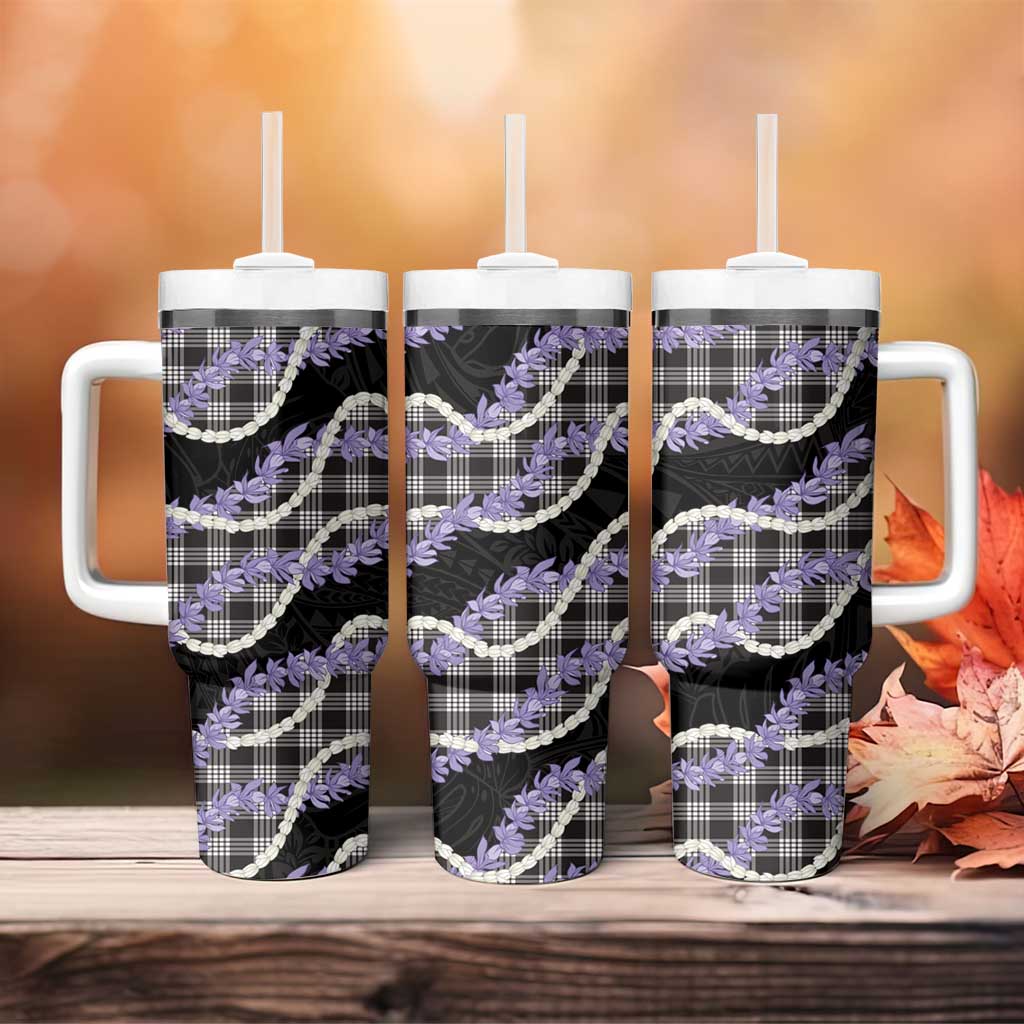 Black Hawaii Palaka Honohono Pikake Tumbler With Handle Hawaiian Orchid Lei Polynesian Pattern - Polynesian Pride