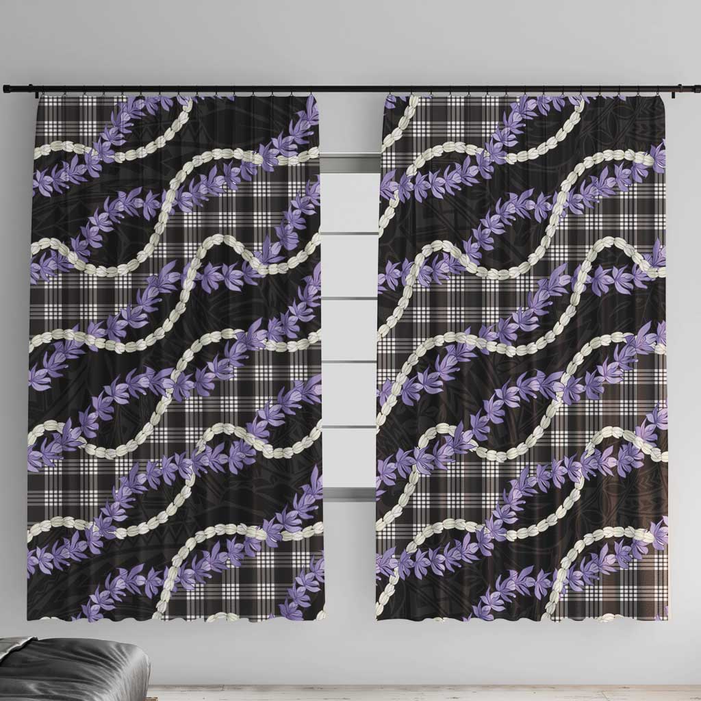 Black Hawaii Palaka Honohono Pikake Window Curtain Hawaiian Orchid Lei Polynesian Pattern - Polynesian Pride