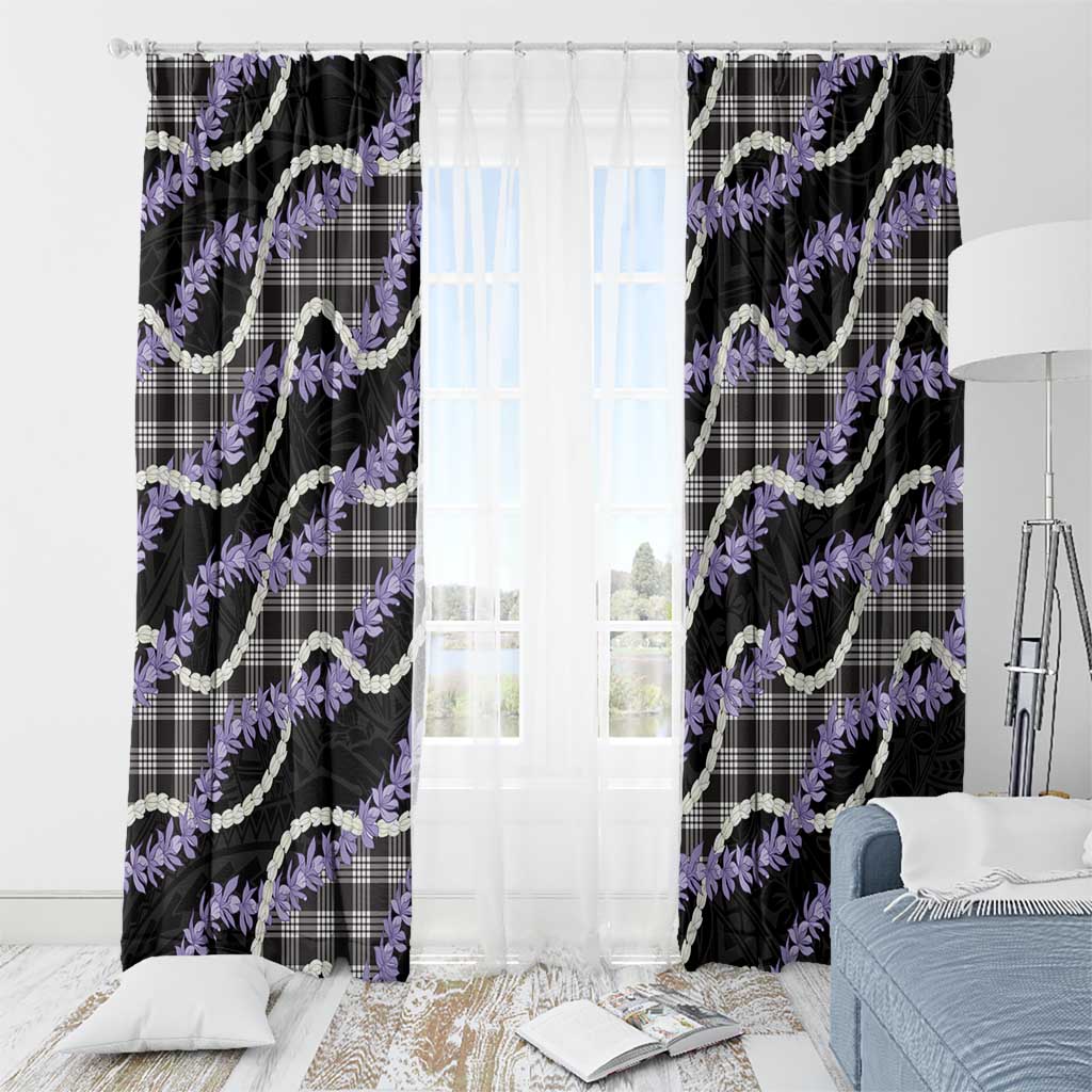 Black Hawaii Palaka Honohono Pikake Window Curtain Hawaiian Orchid Lei Polynesian Pattern - Polynesian Pride