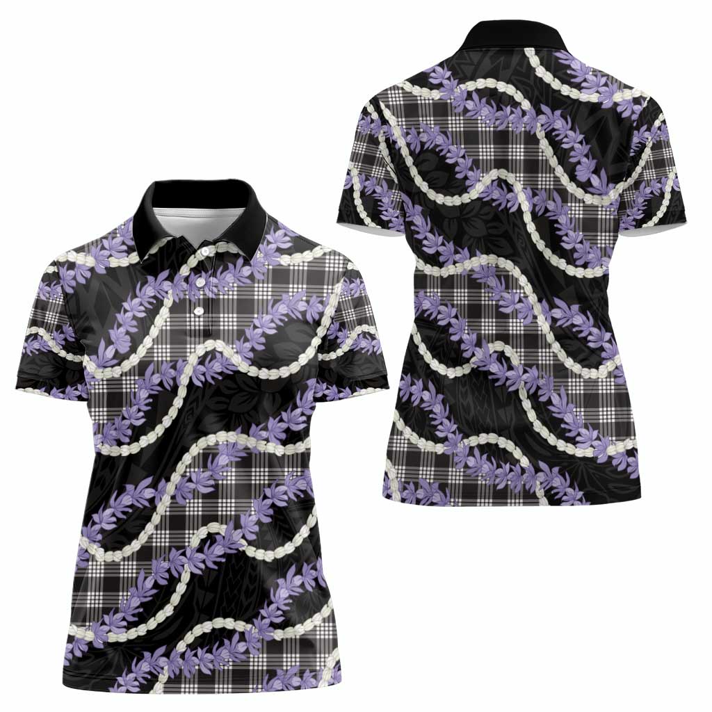 Black Hawaii Palaka Honohono Pikake Women Polo Shirt Hawaiian Orchid Lei Polynesian Pattern - Polynesian Pride