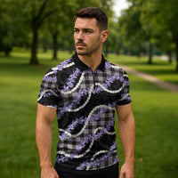 Black Hawaii Palaka Honohono Pikake Zipper Polo Shirt Hawaiian Orchid Lei Polynesian Pattern - Polynesian Pride