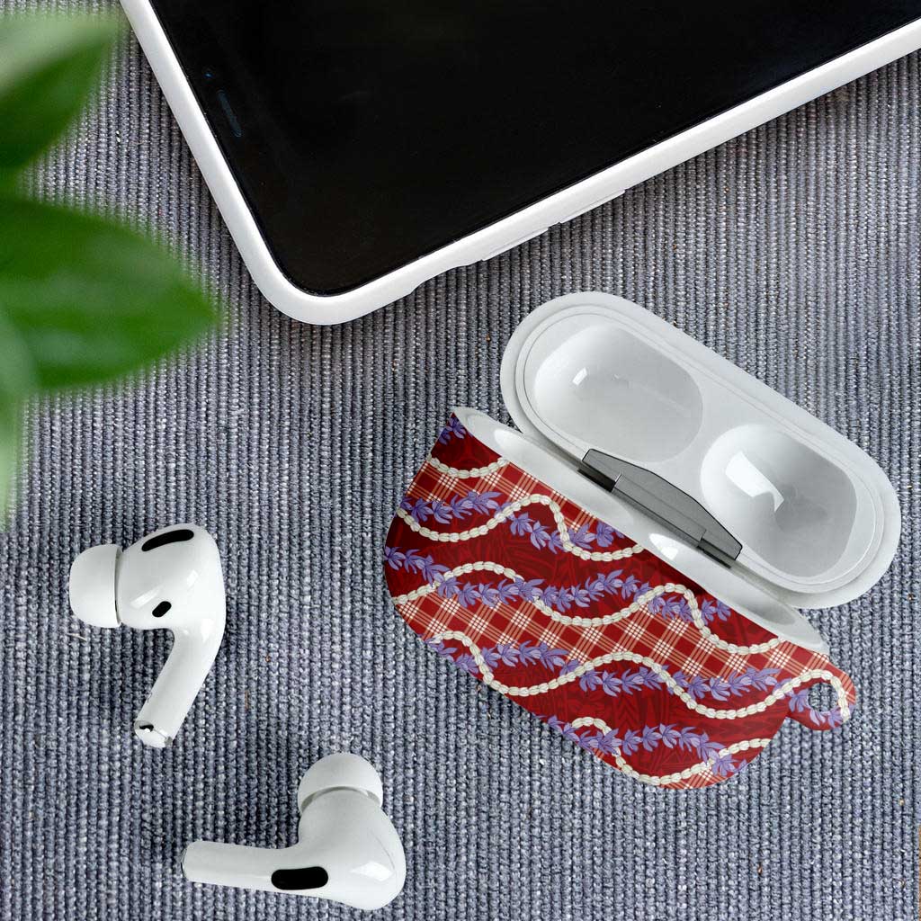 Red Hawaii Palaka Honohono Pikake AirPods Case Hawaiian Orchid Lei Polynesian Pattern - Polynesian Pride
