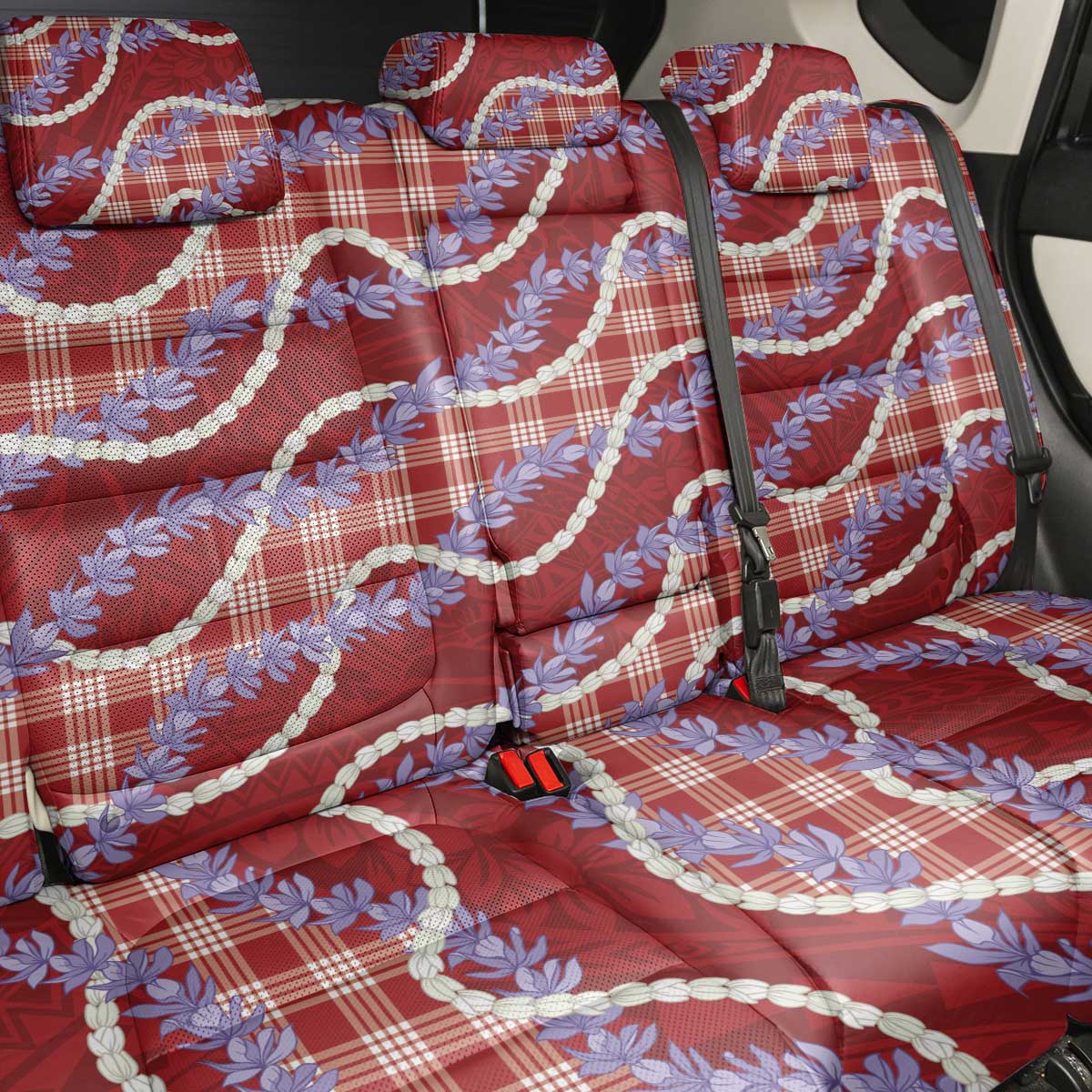 Red Hawaii Palaka Honohono Pikake Back Car Seat Cover Hawaiian Orchid Lei Polynesian Pattern - Polynesian Pride