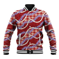 Red Hawaii Palaka Honohono Pikake Baseball Jacket Hawaiian Orchid Lei Polynesian Pattern - Polynesian Pride