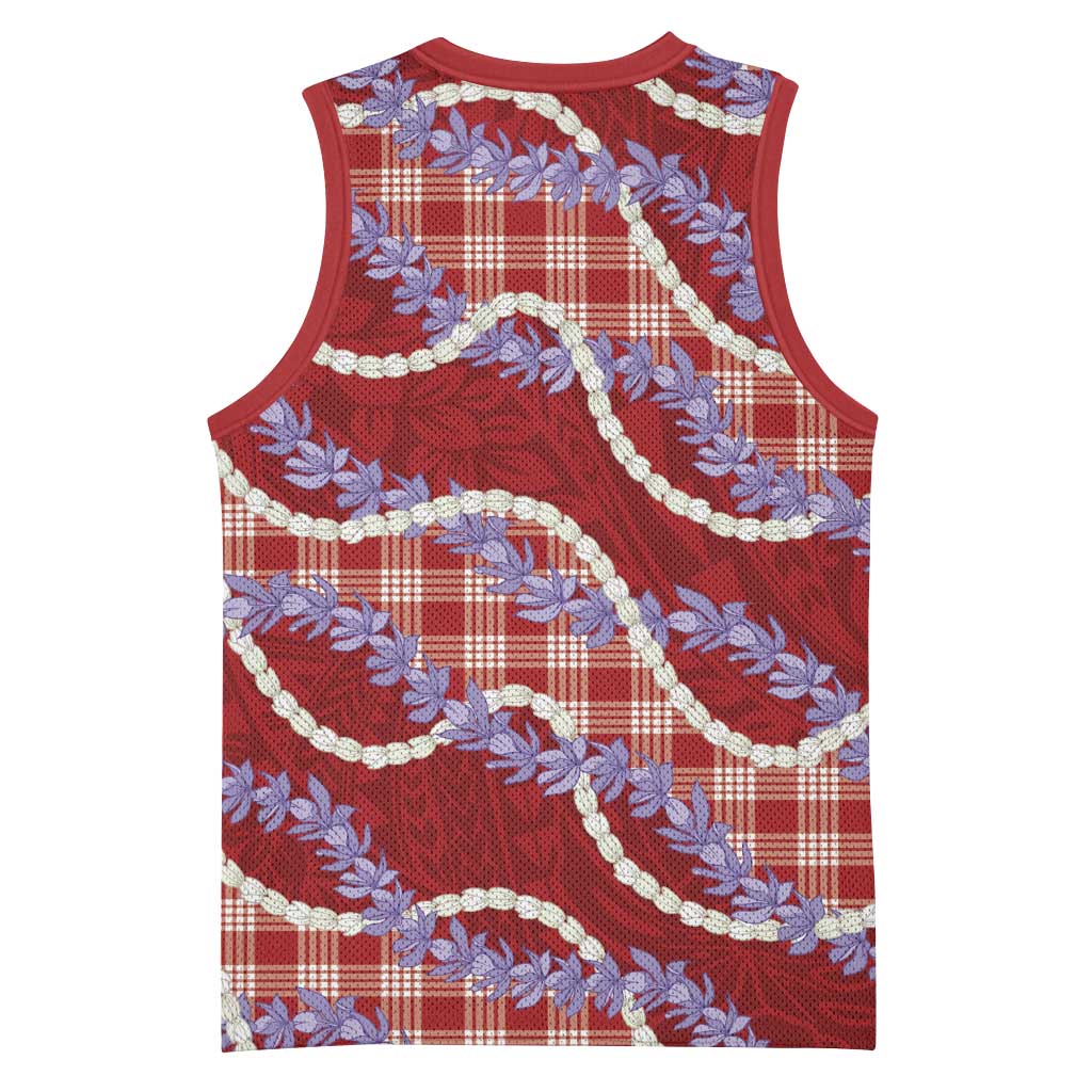 Red Hawaii Palaka Honohono Pikake Basketball Jersey Hawaiian Orchid Lei Polynesian Pattern - Polynesian Pride