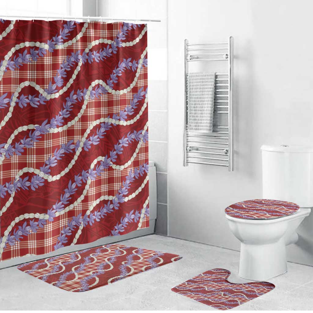 Red Hawaii Palaka Honohono Pikake Bathroom Set Hawaiian Orchid Lei Polynesian Pattern - Polynesian Pride