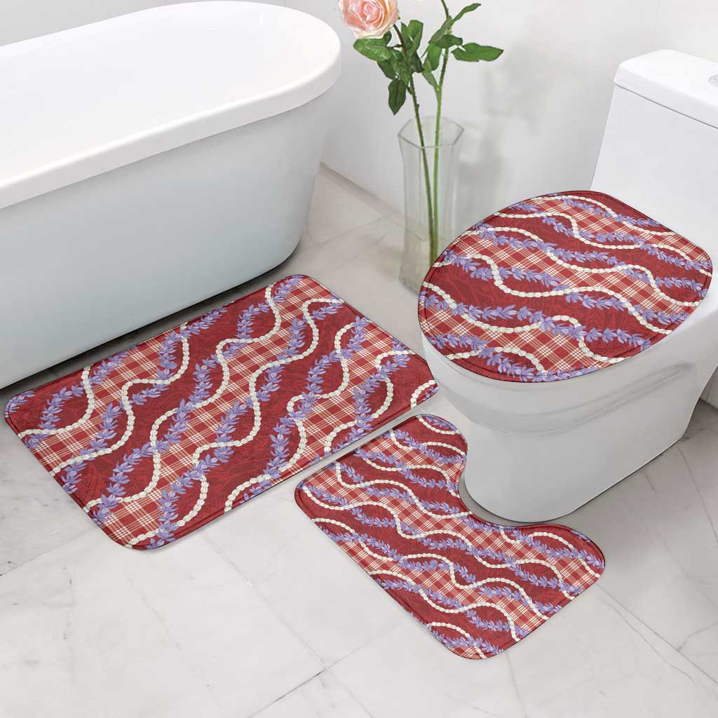 Red Hawaii Palaka Honohono Pikake Bathroom Set Hawaiian Orchid Lei Polynesian Pattern - Polynesian Pride