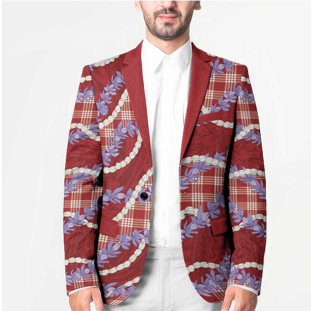 Red Hawaii Palaka Honohono Pikake Blazer Hawaiian Orchid Lei Polynesian Pattern - Polynesian Pride