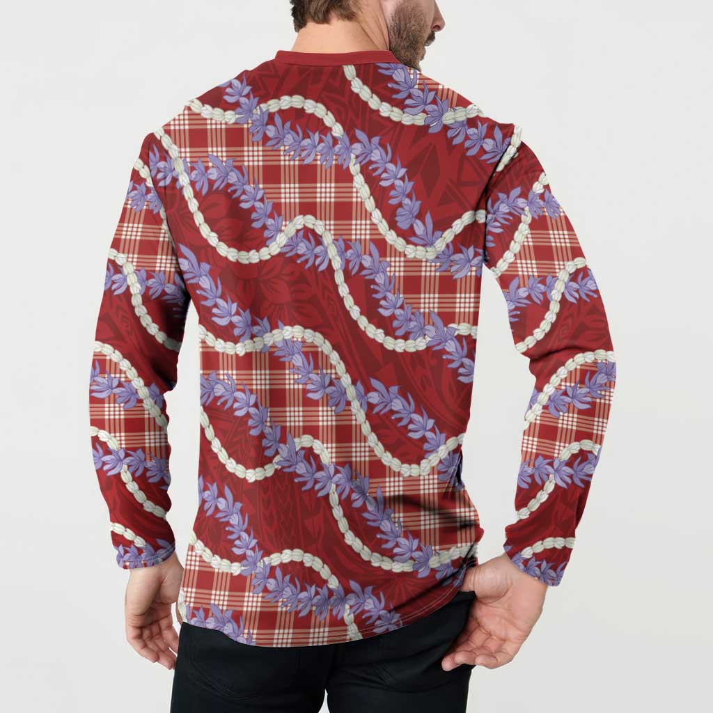 Red Hawaii Palaka Honohono Pikake Button Sweatshirt Hawaiian Orchid Lei Polynesian Pattern - Polynesian Pride