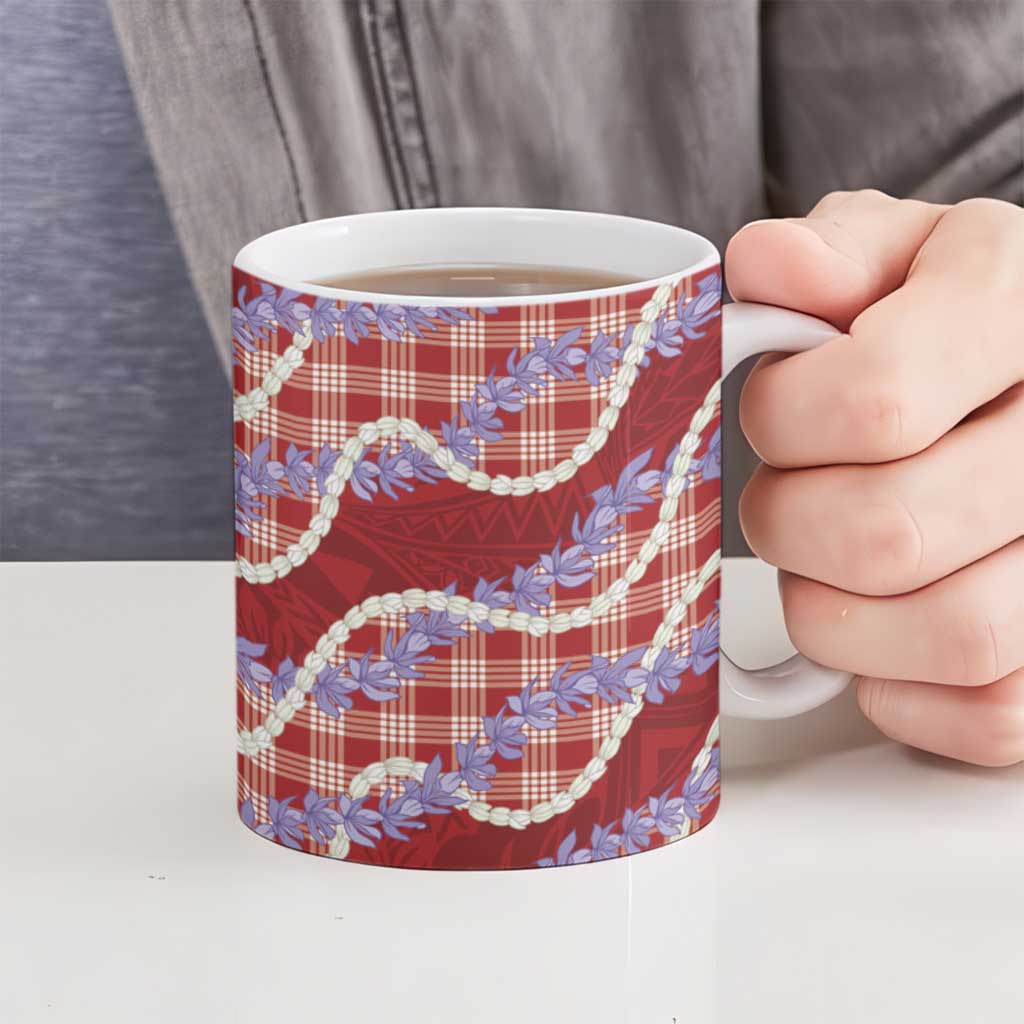 Red Hawaii Palaka Honohono Pikake Ceramic Mug Hawaiian Orchid Lei Polynesian Pattern - Polynesian Pride