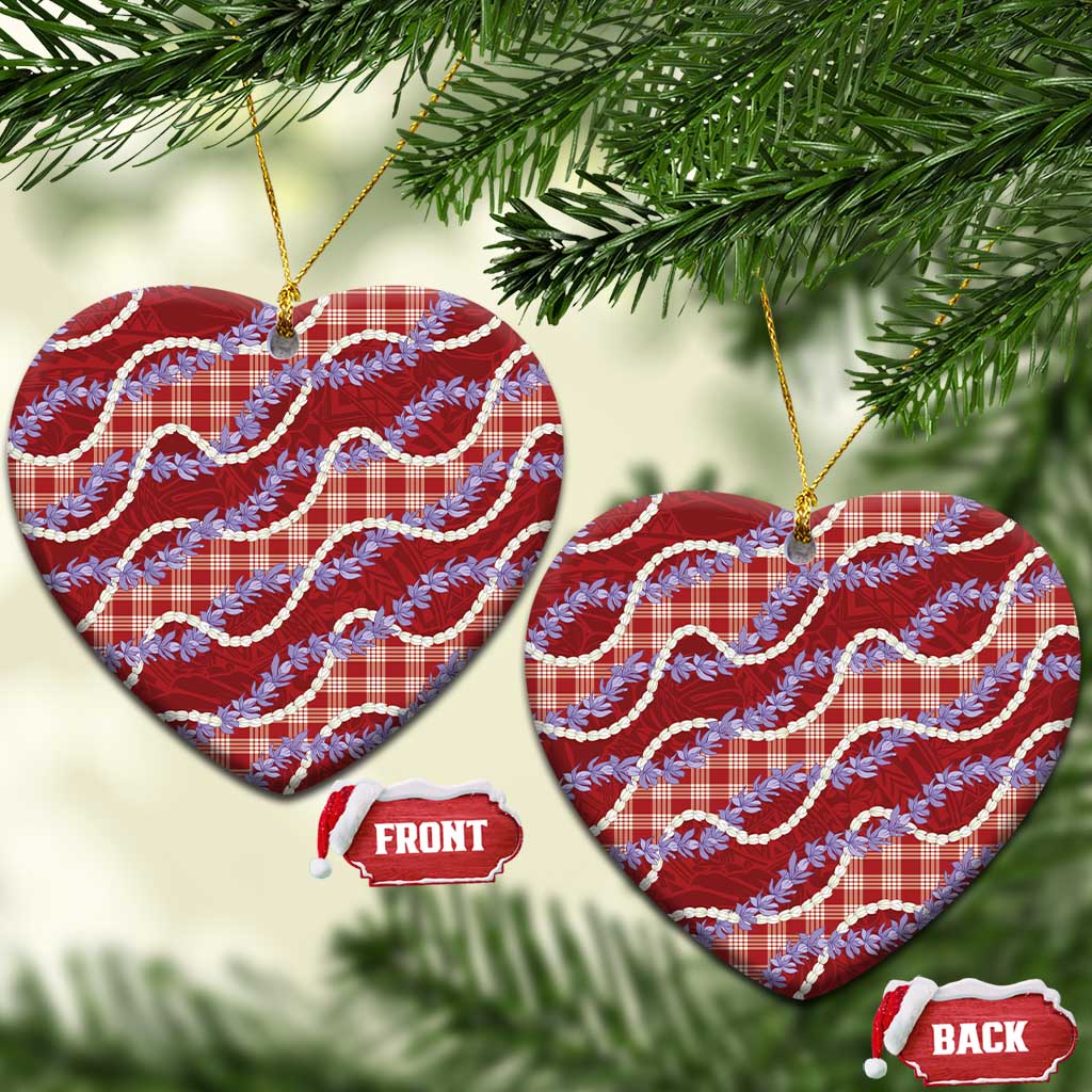Red Hawaii Palaka Honohono Pikake Ceramic Ornament Hawaiian Orchid Lei Polynesian Pattern - Polynesian Pride