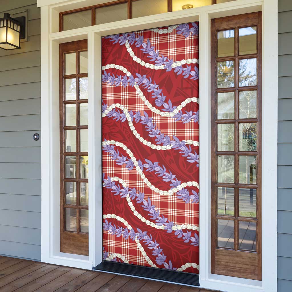 Red Hawaii Palaka Honohono Pikake Door Cover Hawaiian Orchid Lei Polynesian Pattern - Polynesian Pride