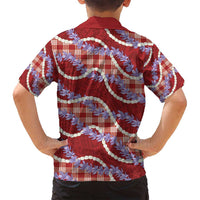 Red Hawaii Palaka Honohono Pikake Family Matching Long Sleeve Bodycon Dress and Hawaiian Shirt Hawaiian Orchid Lei Polynesian Pattern - Polynesian Pride