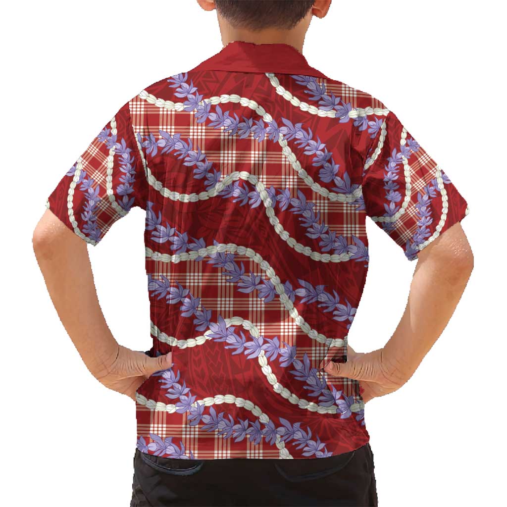 Red Hawaii Palaka Honohono Pikake Family Matching Off Shoulder Short Dress and Hawaiian Shirt Hawaiian Orchid Lei Polynesian Pattern - Polynesian Pride