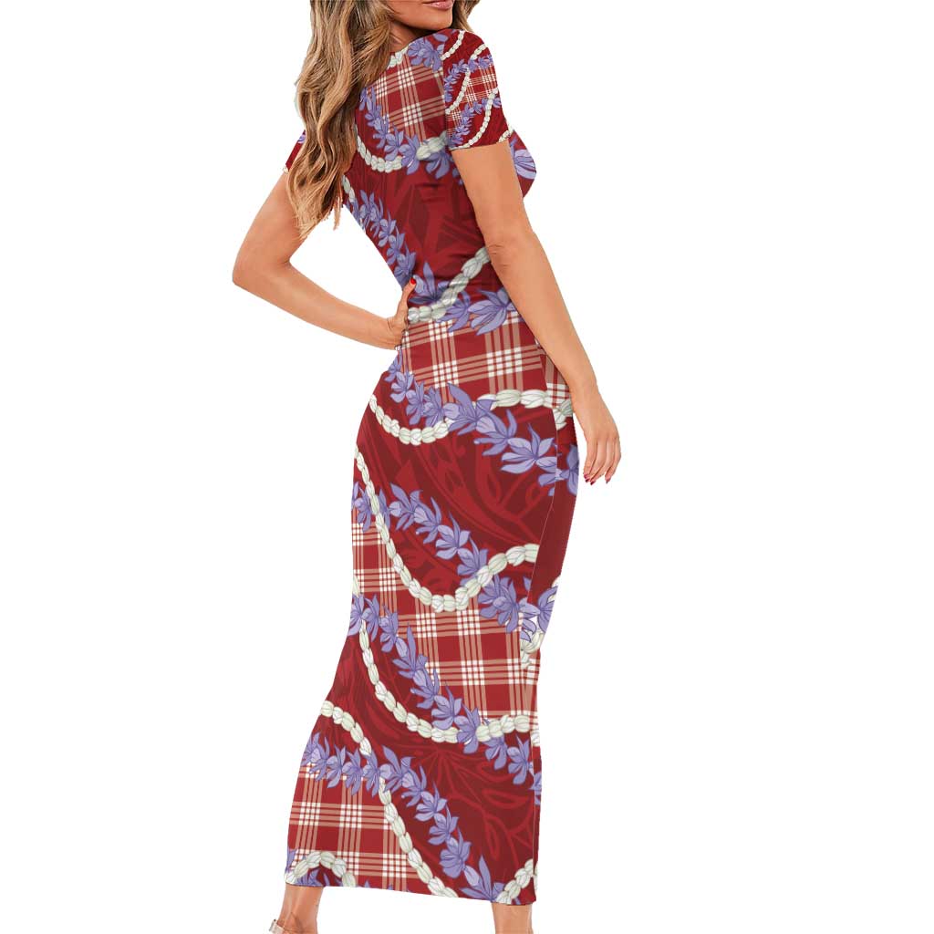 Red Hawaii Palaka Honohono Pikake Family Matching Short Sleeve Bodycon Dress and Hawaiian Shirt Hawaiian Orchid Lei Polynesian Pattern - Polynesian Pride